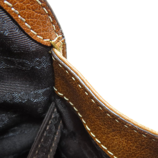 CELINE Tote Bag leather Brown Stripe stitch Women Used Authentic