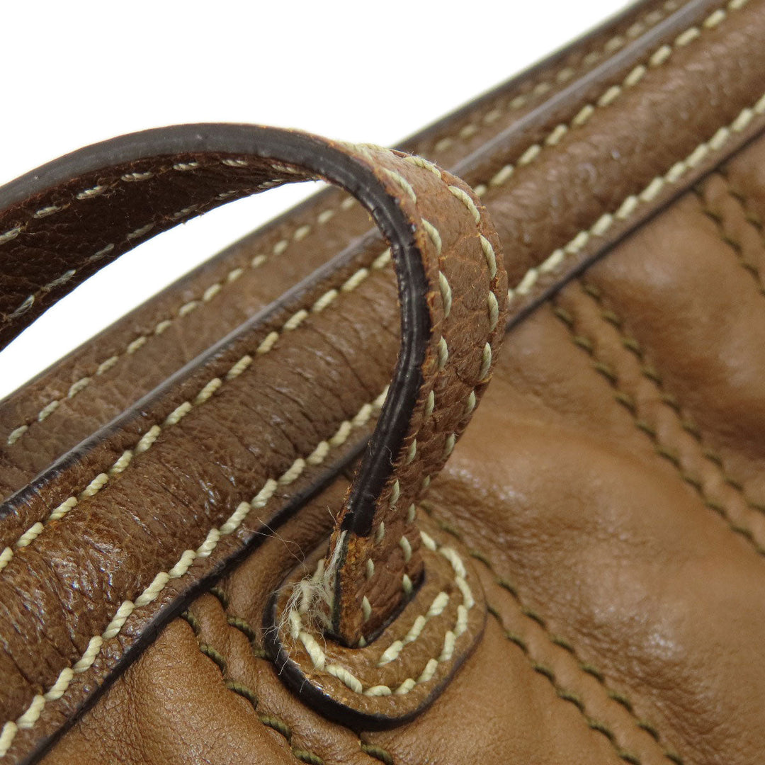 CELINE Tote Bag leather Brown Stripe stitch Women Used Authentic