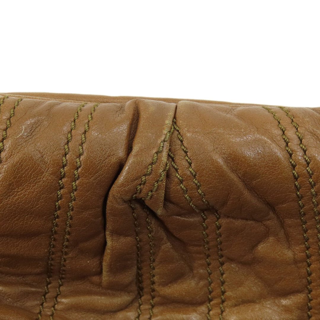 CELINE Tote Bag leather Brown Stripe stitch Women Used Authentic