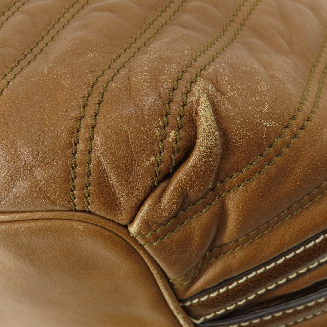 CELINE Tote Bag leather Brown Stripe stitch Women Used Authentic