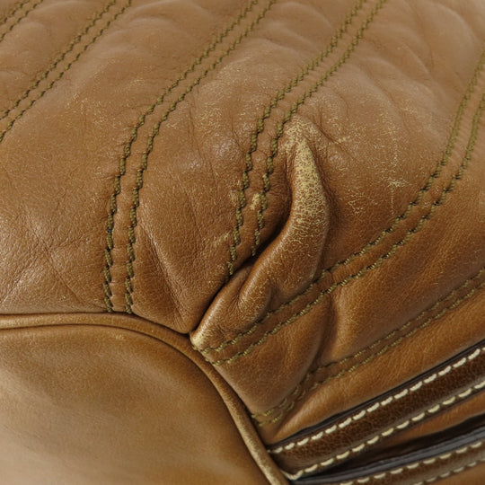 CELINE Tote Bag leather Brown Stripe stitch Women Used Authentic