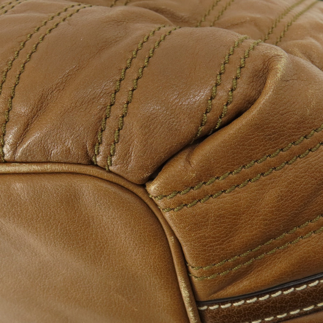 CELINE Tote Bag leather Brown Stripe stitch Women Used Authentic