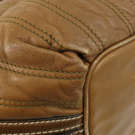 CELINE Tote Bag leather Brown Stripe stitch Women Used Authentic