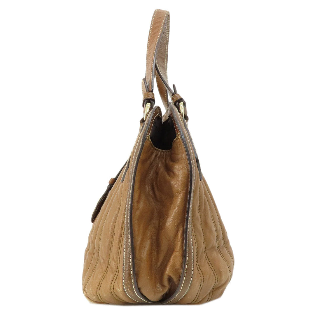 CELINE Tote Bag leather Brown Stripe stitch Women Used Authentic