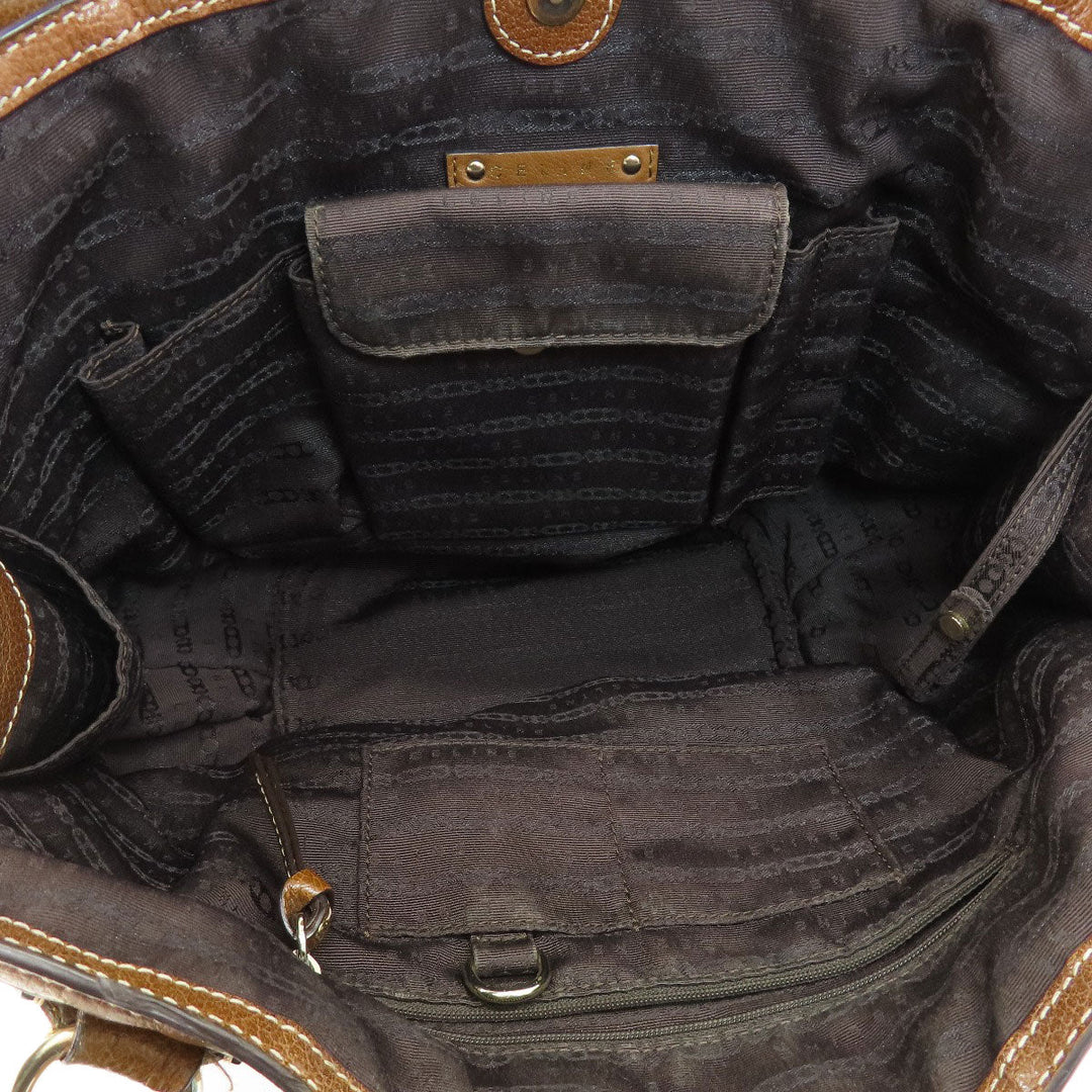 CELINE Tote Bag leather Brown Stripe stitch Women Used Authentic