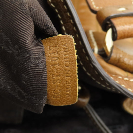 CELINE Tote Bag leather Brown Stripe stitch Women Used Authentic