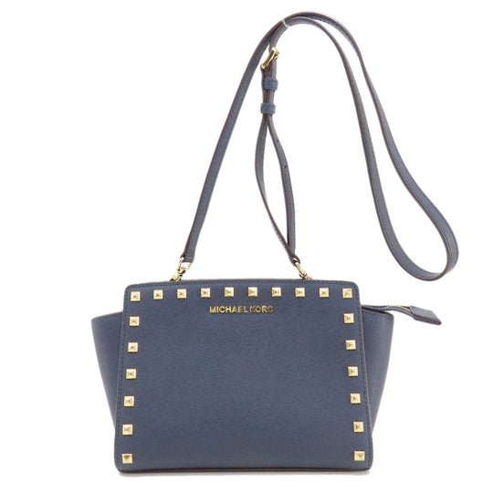 MICHAEL KORS Shoulder Bag leather Navy Studs Women Used Authentic