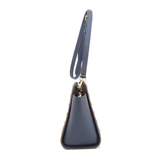MICHAEL KORS Shoulder Bag leather Navy Studs Women Used Authentic