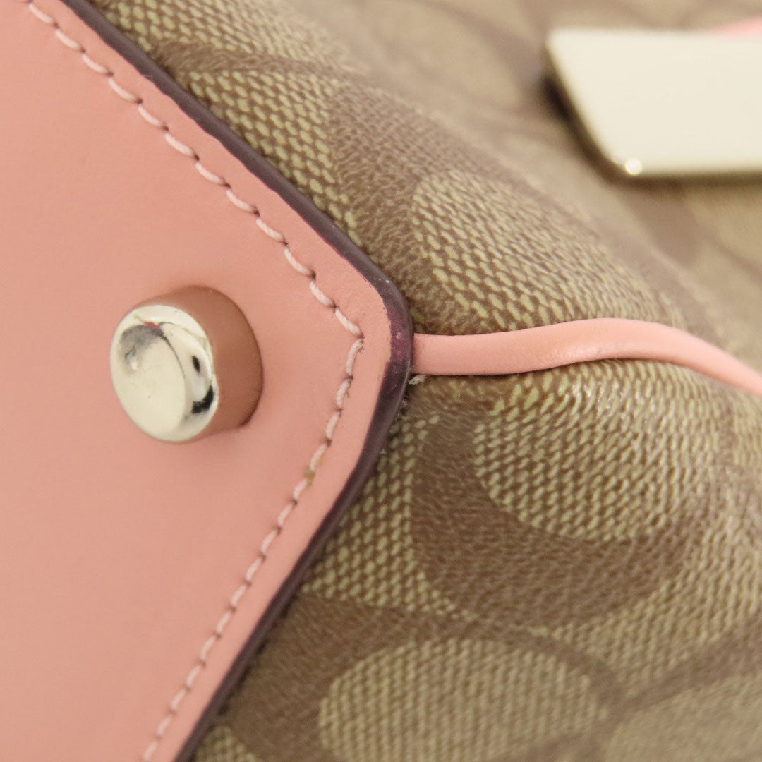 COACH Handbag F67027 PVC Brown Signature 2WAY Women Used Authentic