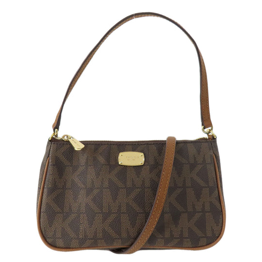 MICHAEL KORS Handbag PVC Brown MK Signature 2WAY Women Used Authentic