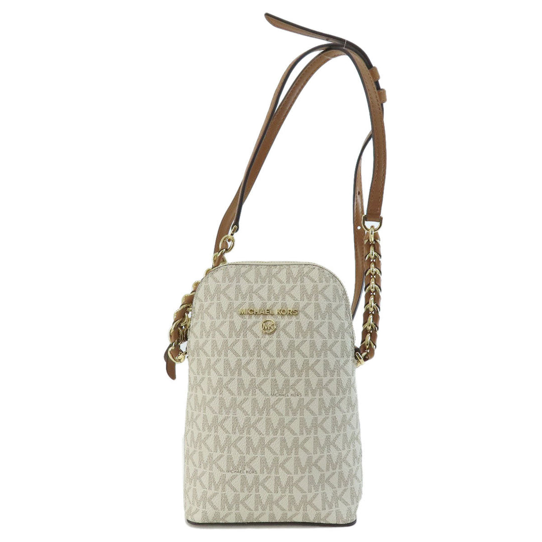 MICHAEL KORS Shoulder Bag Coated canvas, leather white Pochette MK signature Women Used Authentic