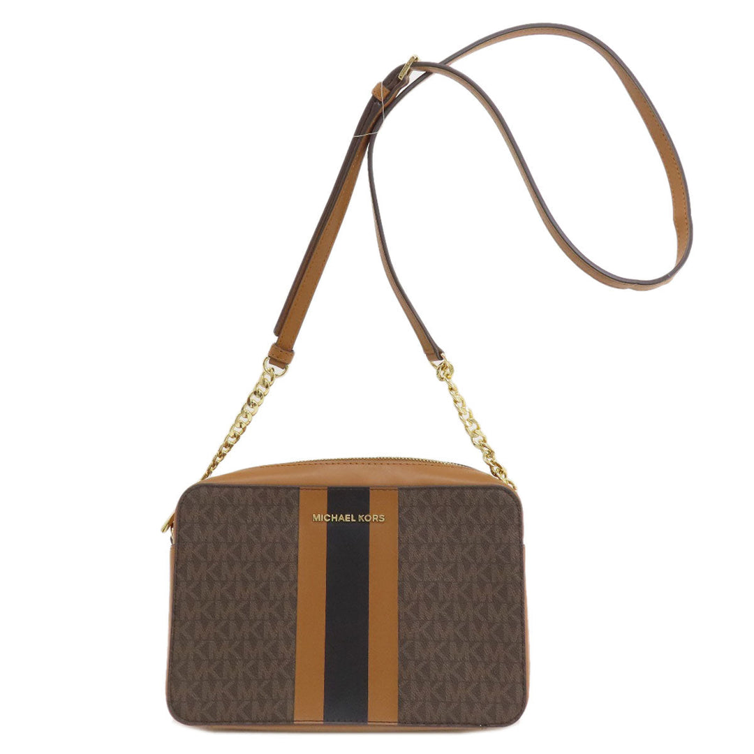 MICHAEL KORS Shoulder Bag Leather, Coated Canvas Brown MK signature Women Used Authentic
