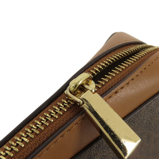 MICHAEL KORS Shoulder Bag Leather, Coated Canvas Brown MK signature Women Used Authentic