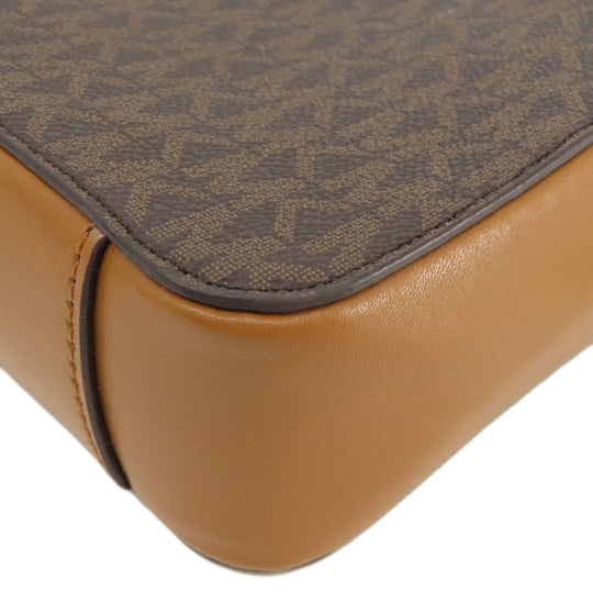 MICHAEL KORS Shoulder Bag Leather, Coated Canvas Brown MK signature Women Used Authentic