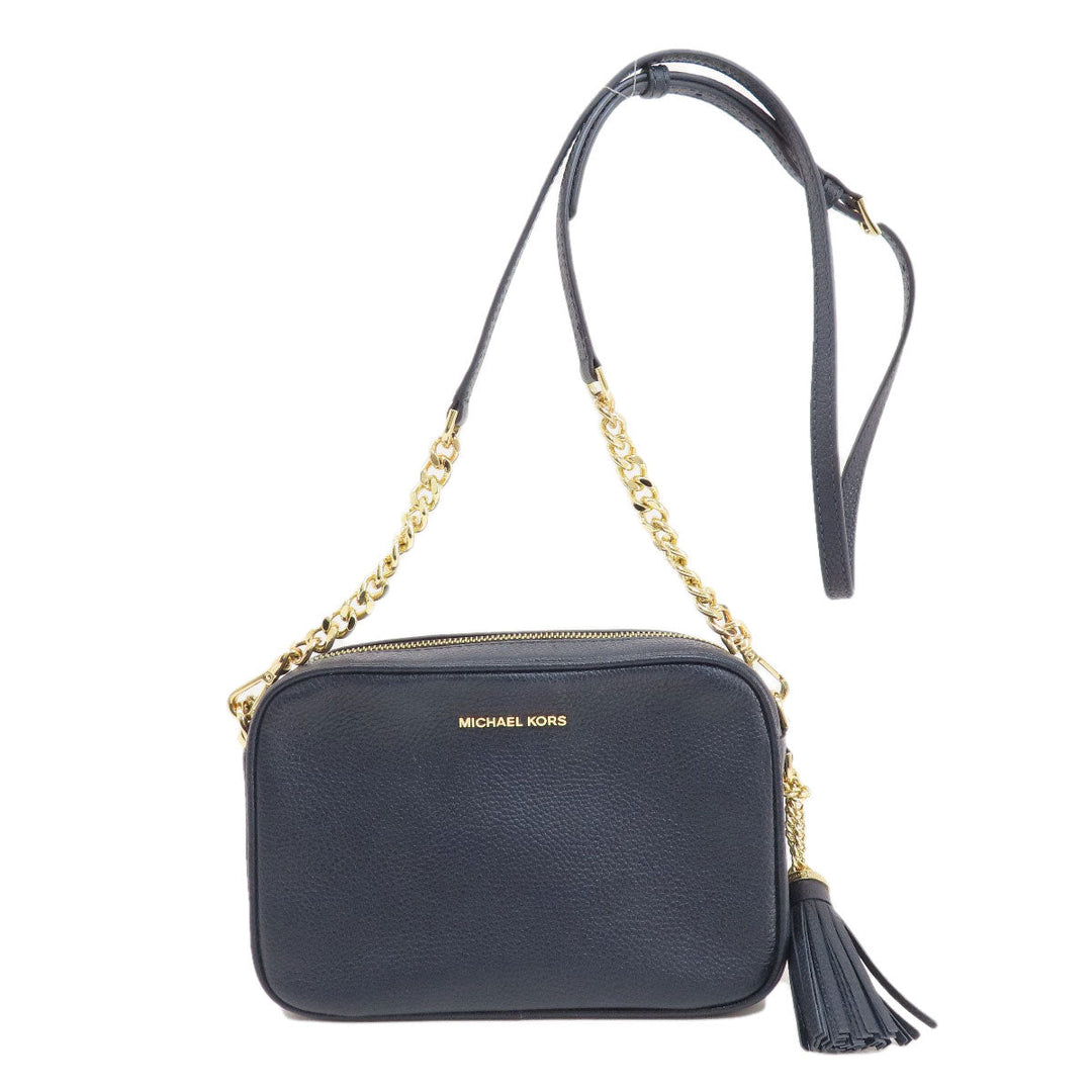 MICHAEL KORS Shoulder Bag leather Navy logo Women Used Authentic