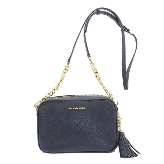 MICHAEL KORS Shoulder Bag leather Navy logo Women Used Authentic