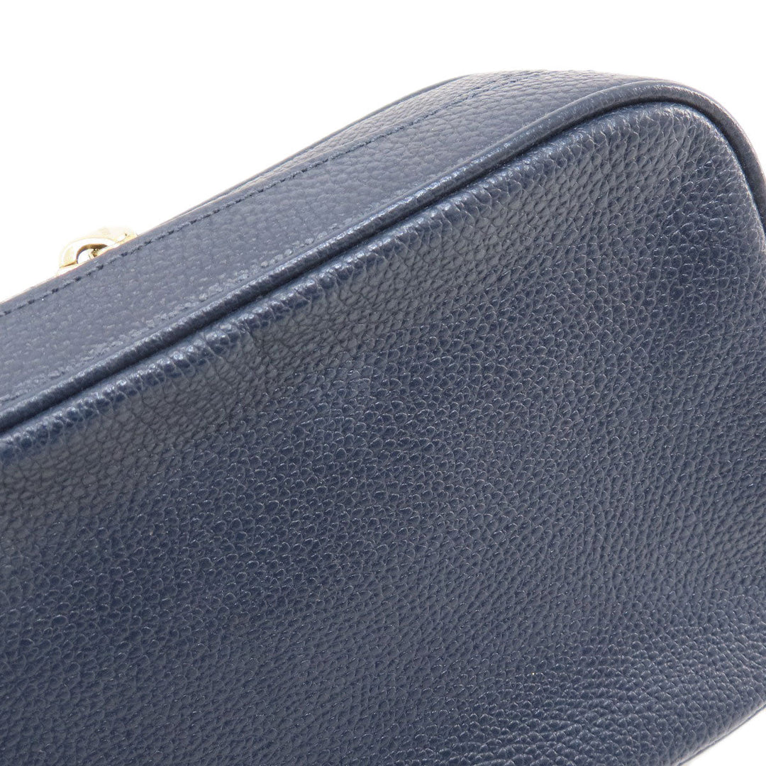 MICHAEL KORS Shoulder Bag leather Navy logo Women Used Authentic