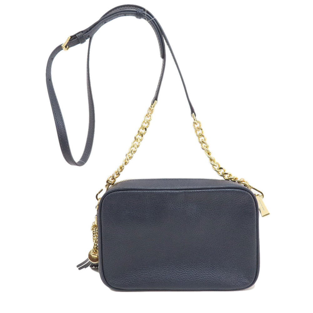 MICHAEL KORS Shoulder Bag leather Navy logo Women Used Authentic