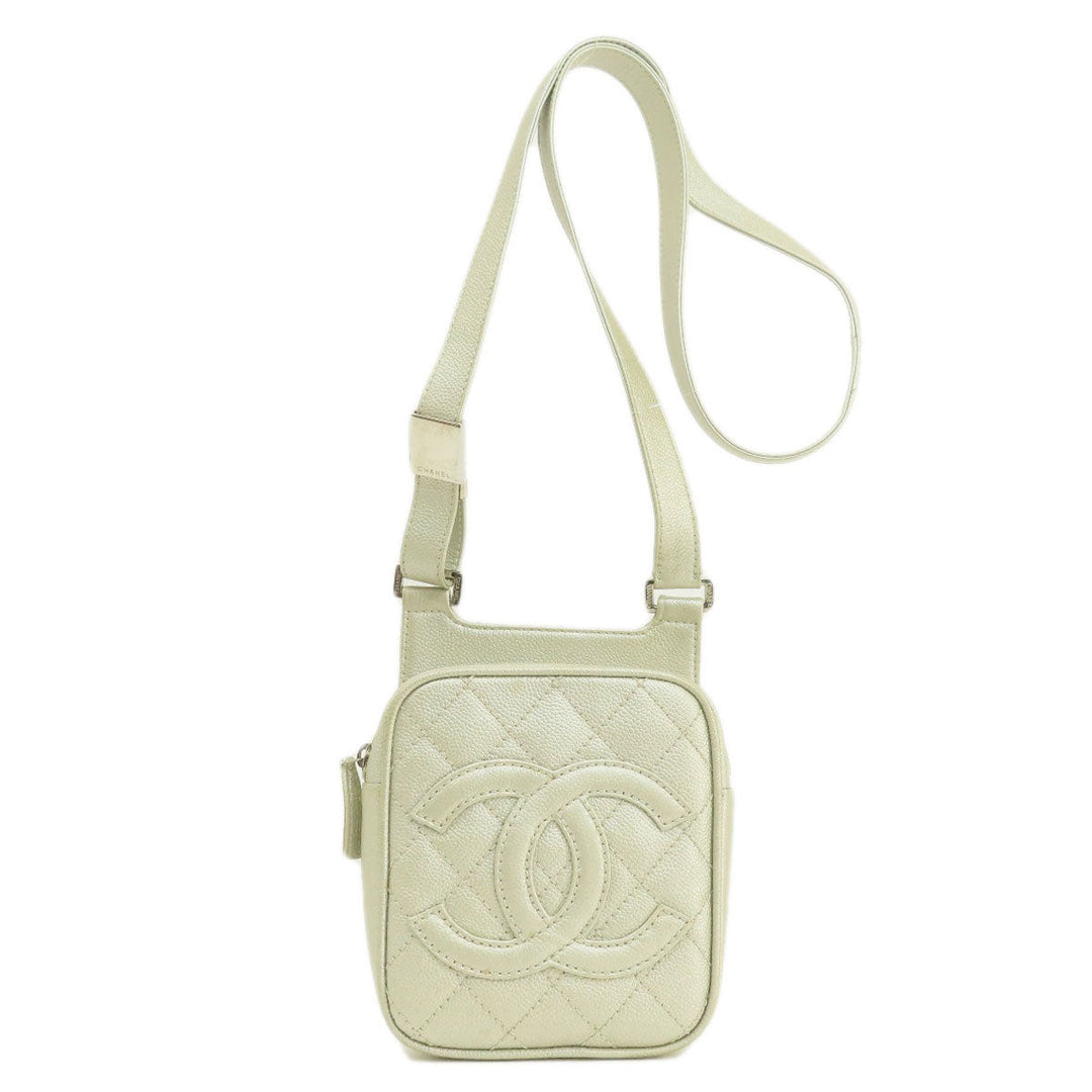 CHANEL Shoulder Bag Caviar skin Silver COCO Mark Matelasse SilverMetal