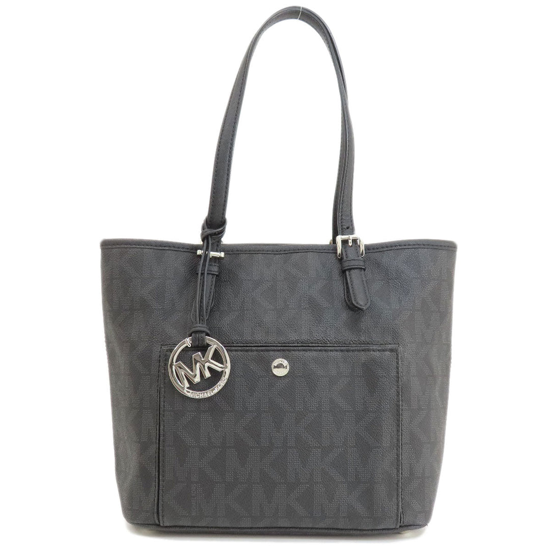 MICHAEL KORS Handbag Leather, Coated Canvas black MK signature Women Used Authentic