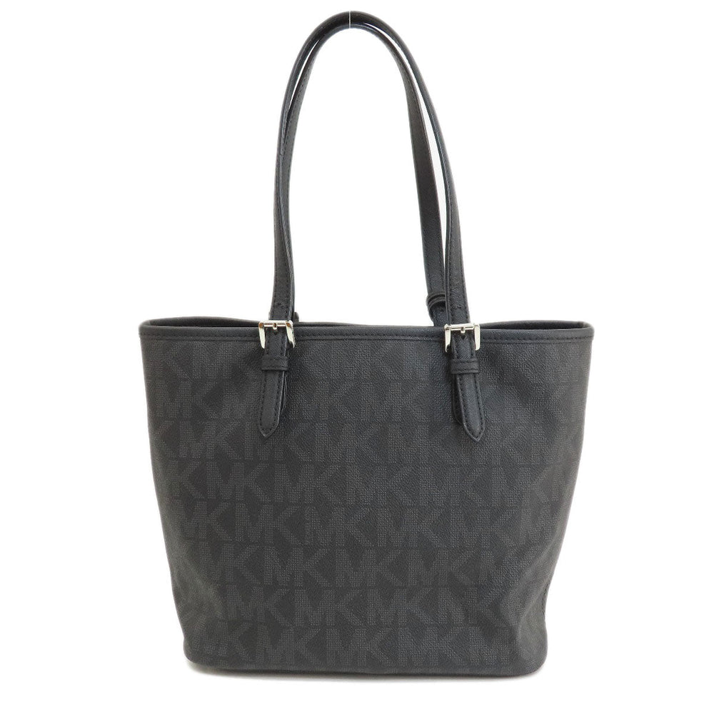 MICHAEL KORS Handbag Leather, Coated Canvas black MK signature Women Used Authentic