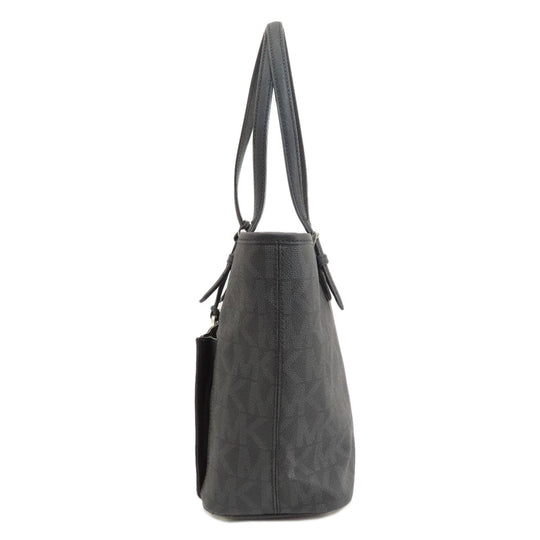 MICHAEL KORS Handbag Leather, Coated Canvas black MK signature Women Used Authentic