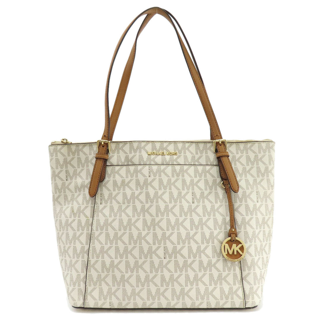 MICHAEL KORS Tote Bag Leather, Coated Canvas white MK signature Women Used Authentic