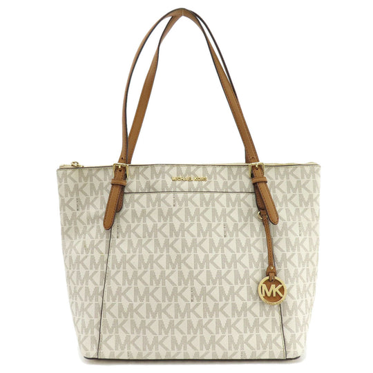 MICHAEL KORS Tote Bag Leather, Coated Canvas white MK signature Women Used Authentic