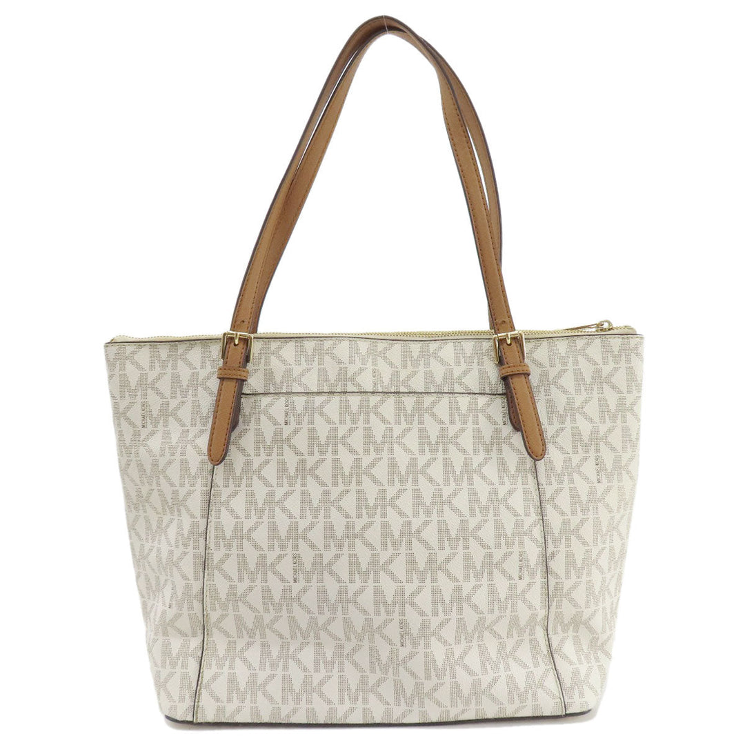 MICHAEL KORS Tote Bag Leather, Coated Canvas white MK signature Women Used Authentic