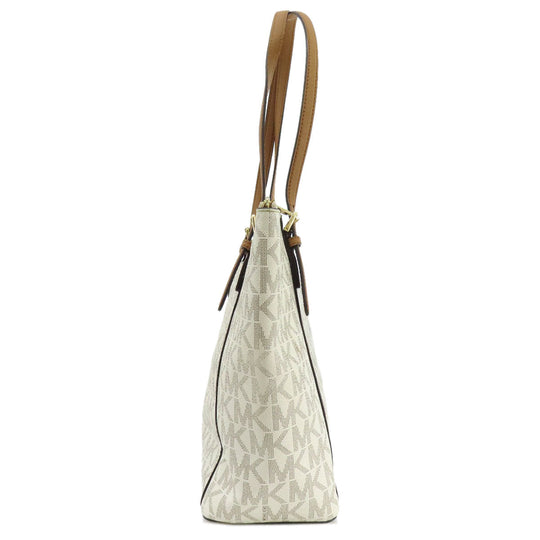 MICHAEL KORS Tote Bag Leather, Coated Canvas white MK signature Women Used Authentic