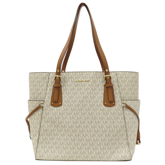 MICHAEL KORS Tote Bag Leather, Coated Canvas white MK signature Women Used Authentic