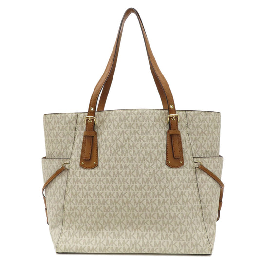 MICHAEL KORS Tote Bag Leather, Coated Canvas white MK signature Women Used Authentic