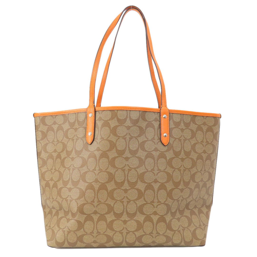 COACH Tote Bag PVC Brown Reversible Signature Women Used Authentic