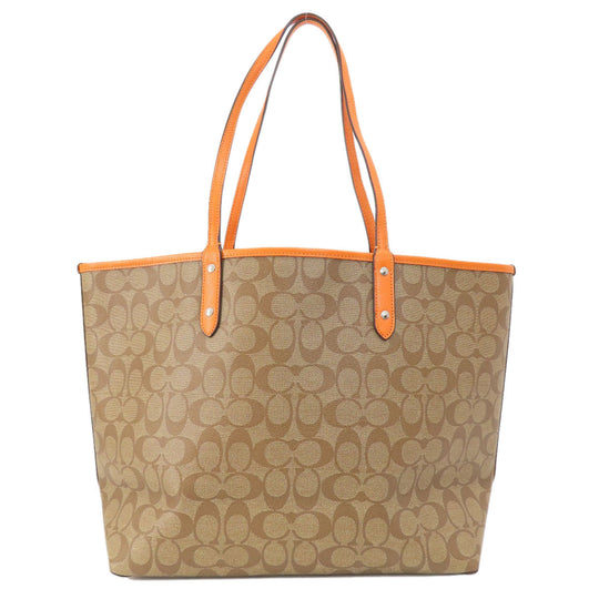 COACH Tote Bag PVC Brown Reversible Signature Women Used Authentic