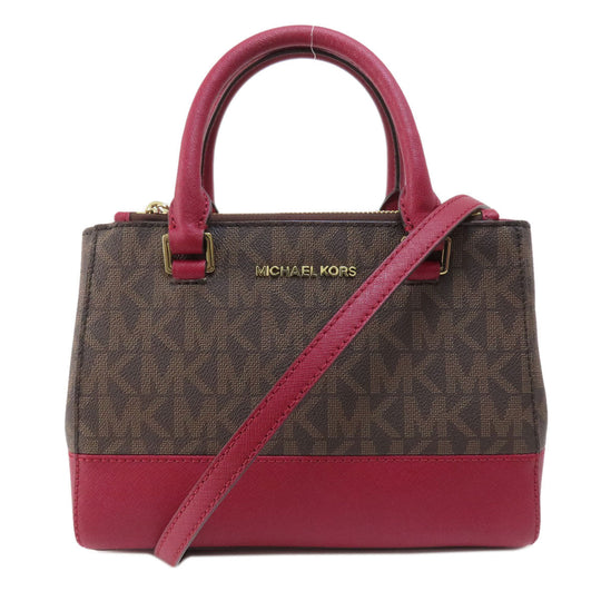 MICHAEL KORS Handbag Leather, Coated Canvas Brown MK Signature 2WAY Women Used Authentic