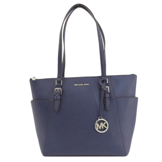 MICHAEL KORS Tote Bag leather Navy logo Women Used Authentic