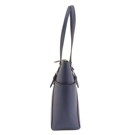 MICHAEL KORS Tote Bag leather Navy logo Women Used Authentic