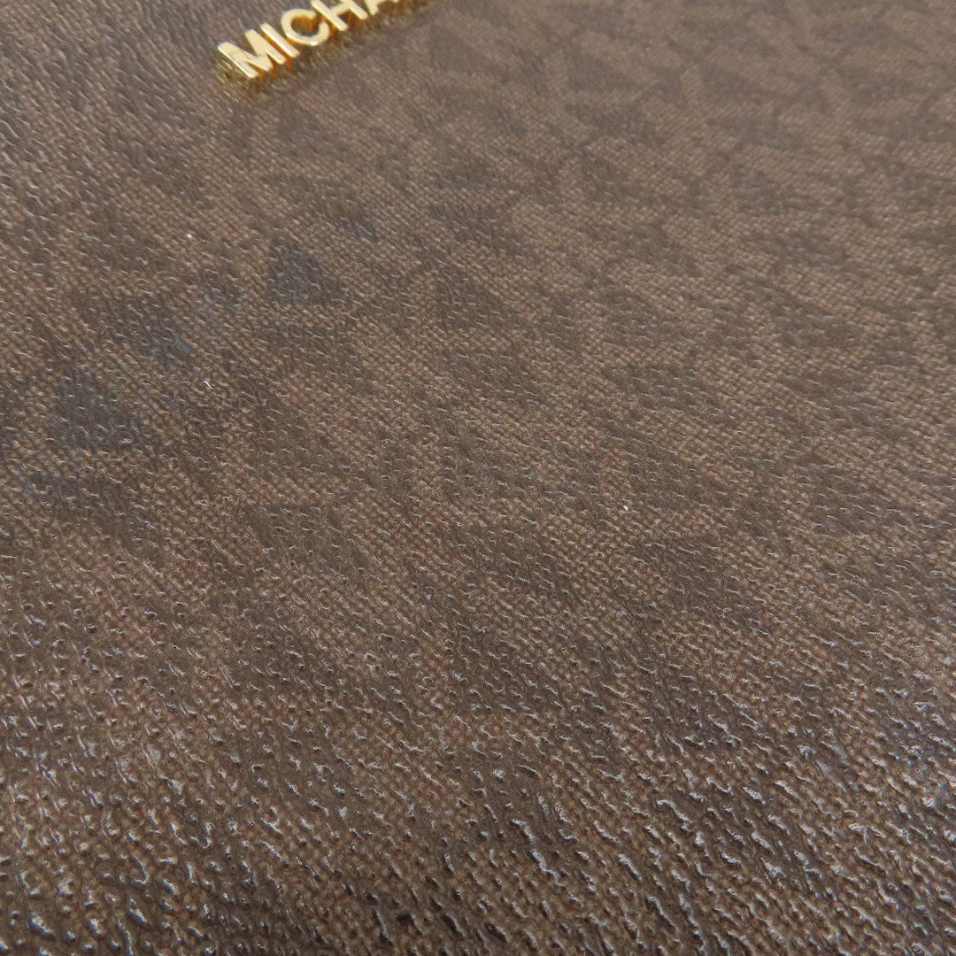 MICHAEL KORS Shoulder Bag Leather, Coated Canvas Brown MK signature Women Used Authentic