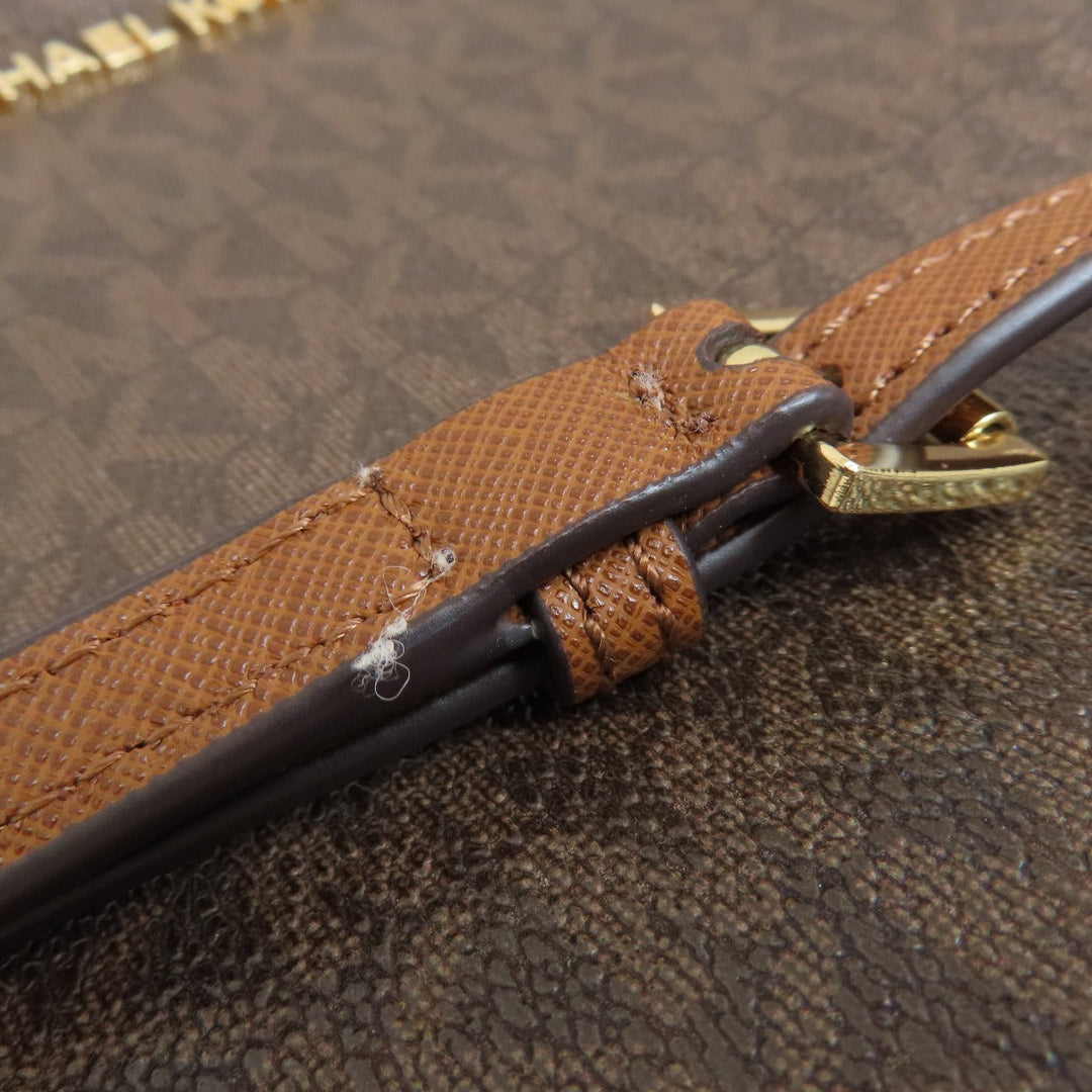 MICHAEL KORS Shoulder Bag Leather, Coated Canvas Brown MK signature Women Used Authentic