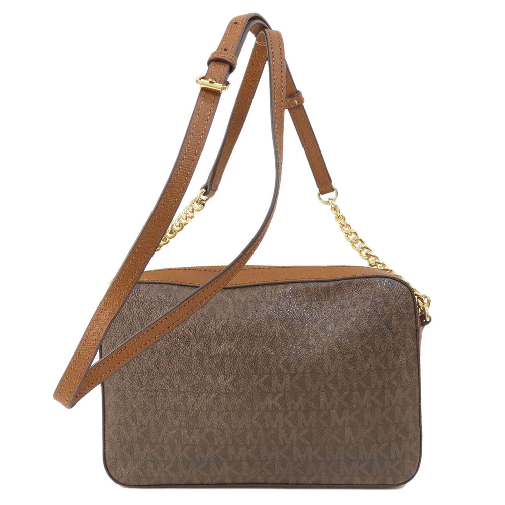 MICHAEL KORS Shoulder Bag Leather, Coated Canvas Brown MK signature Women Used Authentic