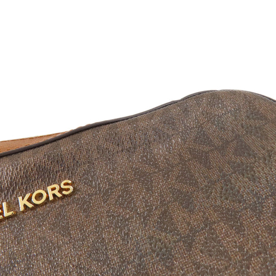 MICHAEL KORS Shoulder Bag Leather, Coated Canvas Brown MK signature Women Used Authentic