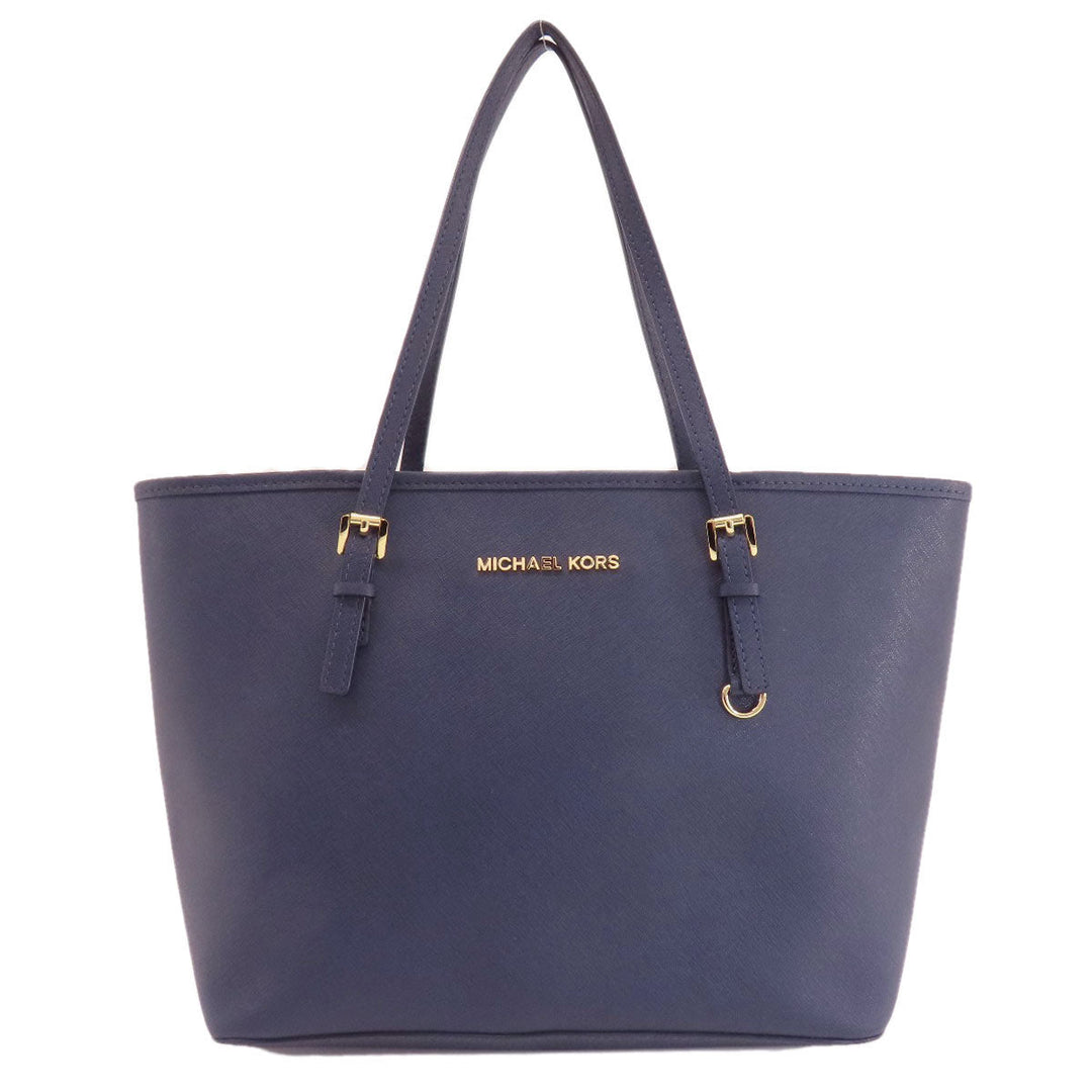 MICHAEL KORS Tote Bag PVC Navy logo Women Used Authentic