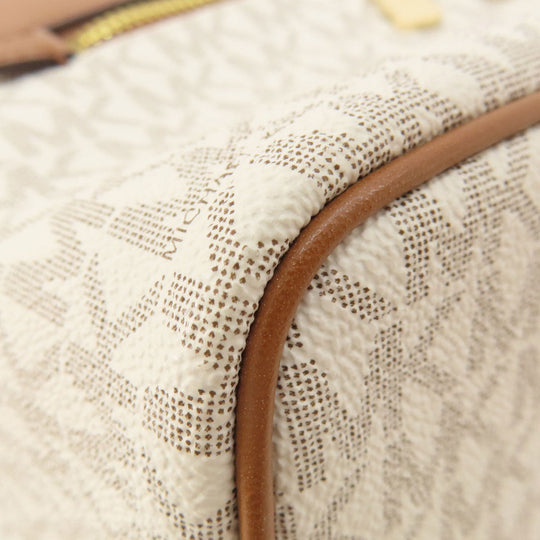 MICHAEL KORS Backpack Leather, Coated Canvas white MK signature Women Used Authentic