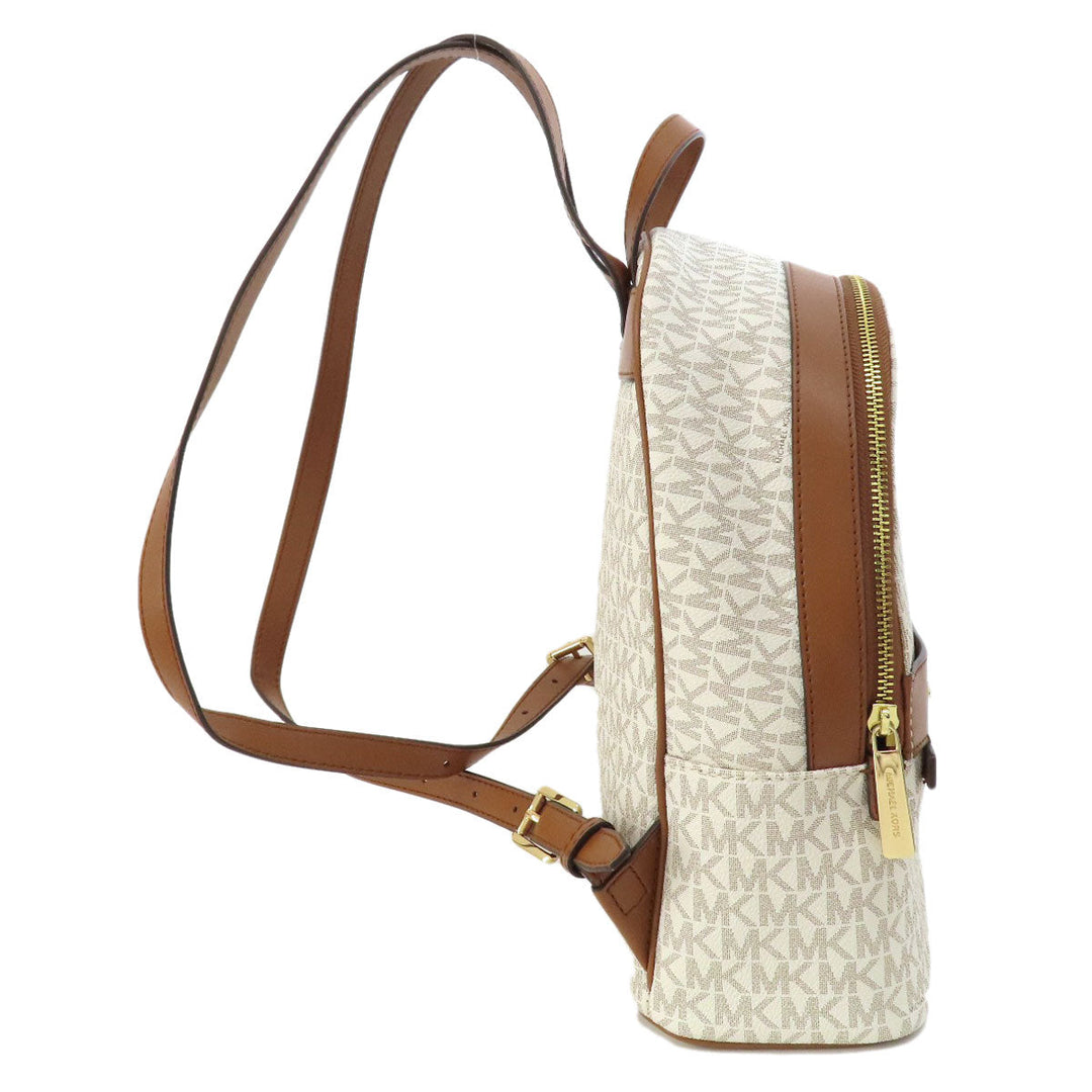 MICHAEL KORS Backpack Leather, Coated Canvas white MK signature Women Used Authentic