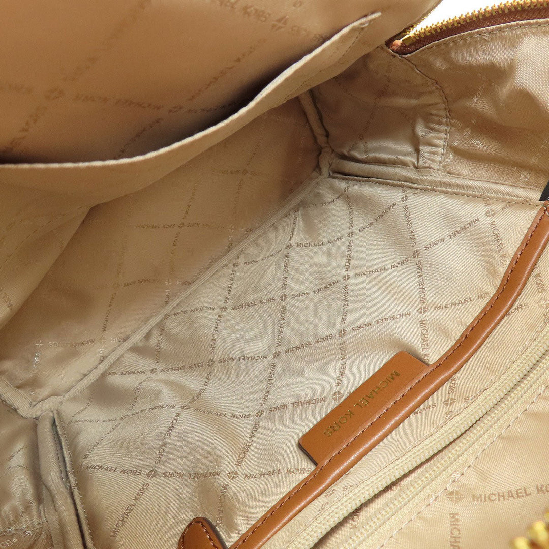 MICHAEL KORS Backpack Leather, Coated Canvas white MK signature Women Used Authentic