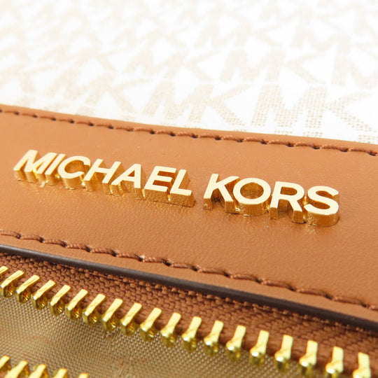 MICHAEL KORS Backpack Leather, Coated Canvas white MK signature Women Used Authentic