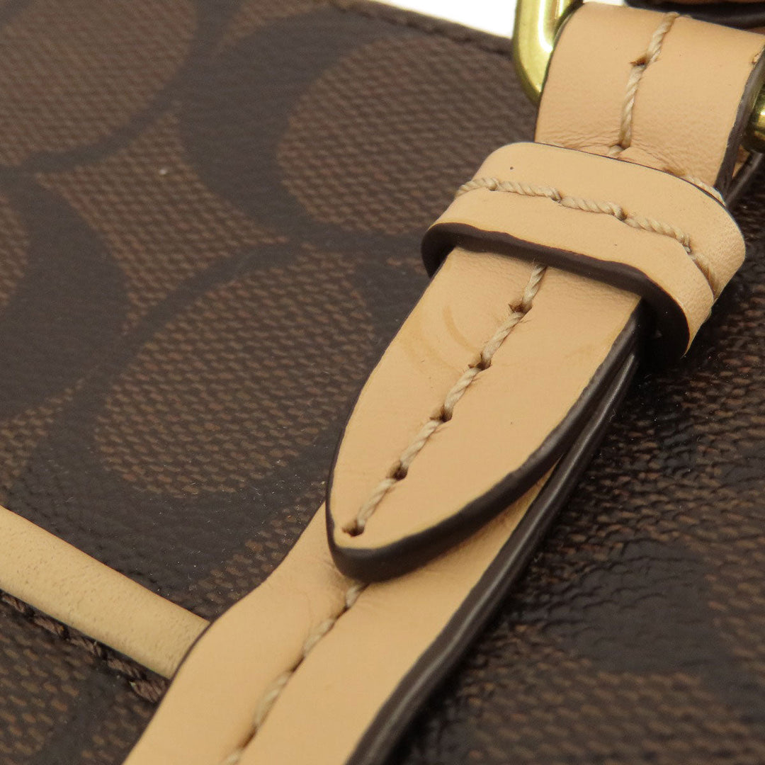 COACH Tote Bag F28366 PVC Brown Signature 2WAY Women Used Authentic