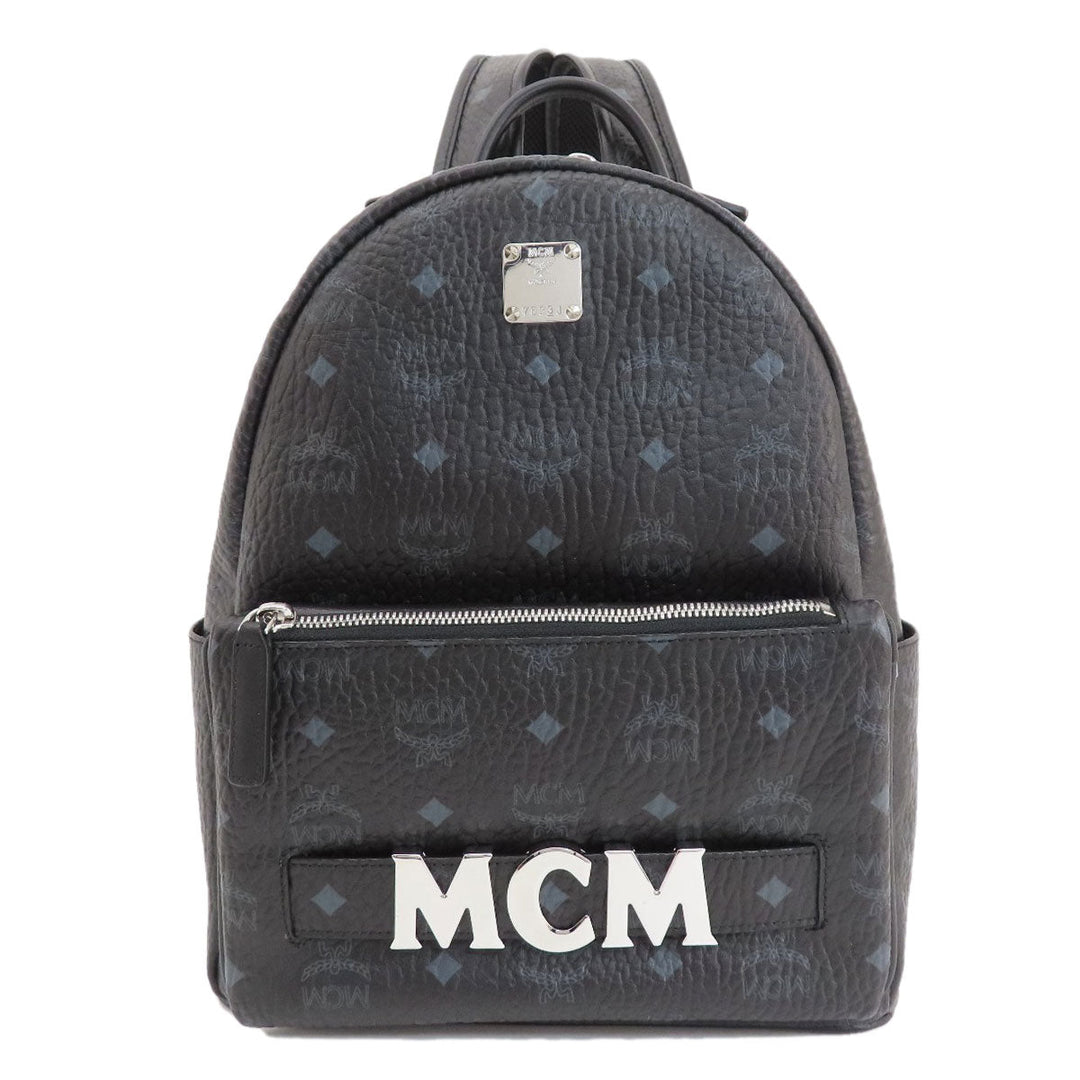 MCM Backpack PVC black logo Women Used Authentic