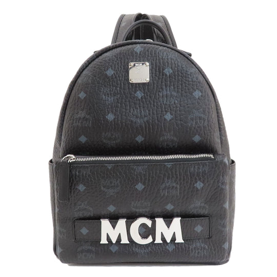 MCM Backpack PVC black logo Women Used Authentic