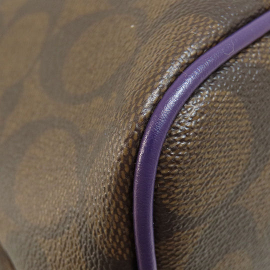 COACH Tote Bag F57842 PVC Brown Signature Women Used Authentic